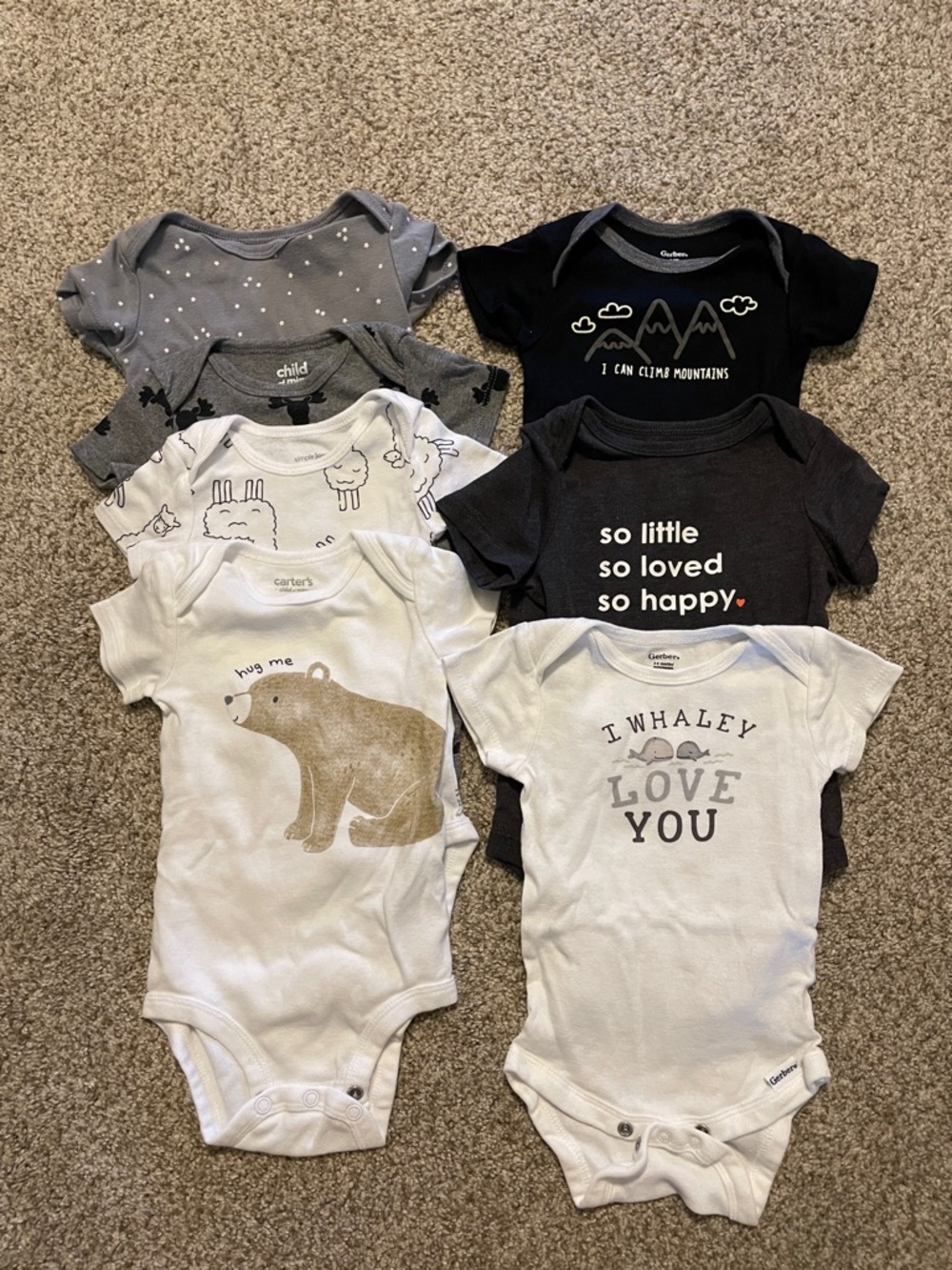 3-6 Baby Bundle! Carter's & Child of Mine Neutral & Black Baby Onesies